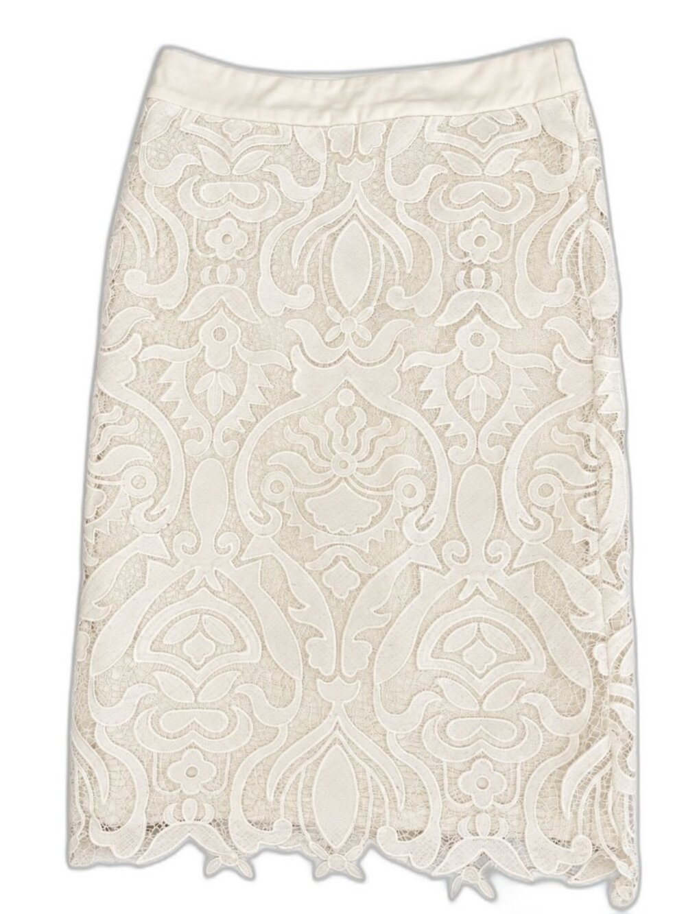 Gracia Ivory Guipure Lace Pencil Skirt with Scalloped Hem, Size S
